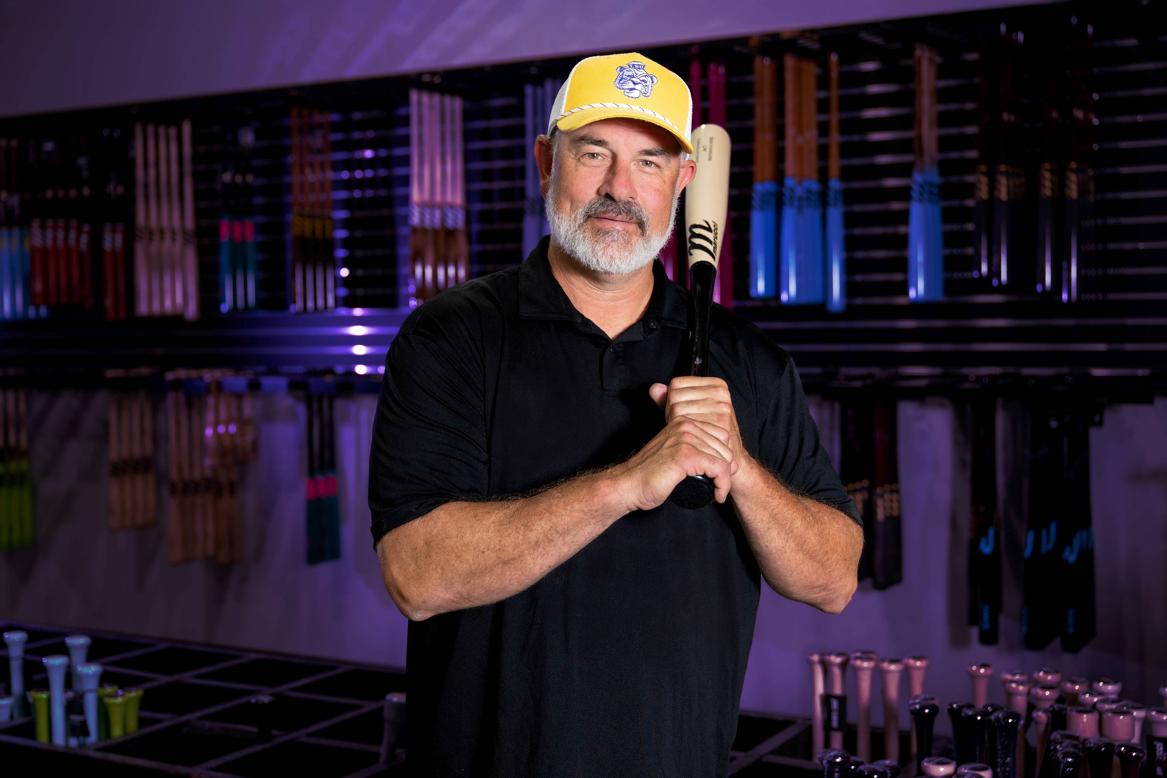 Brett Laxton holding bat