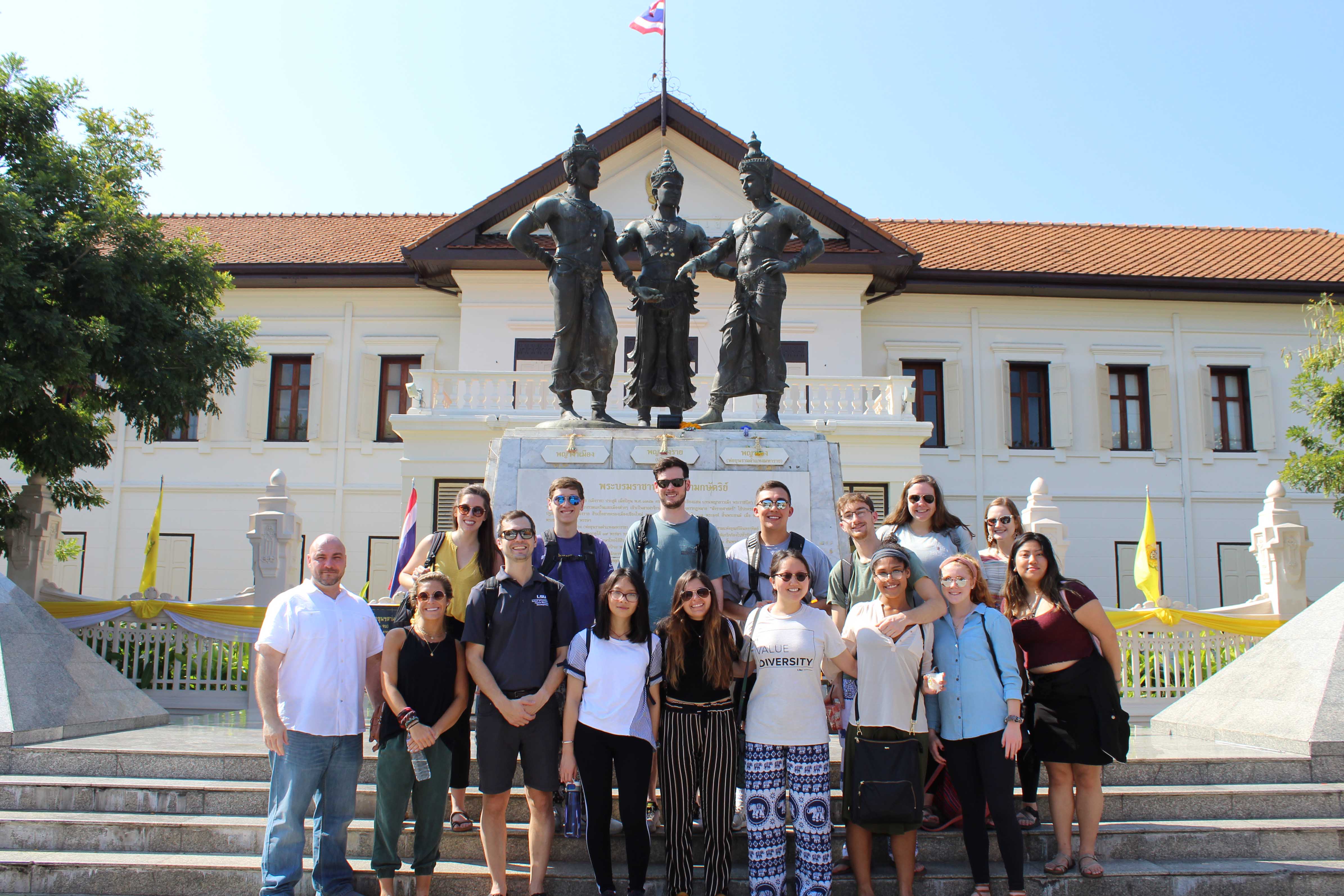 lsu students in front of chiang mai, thailand museum.