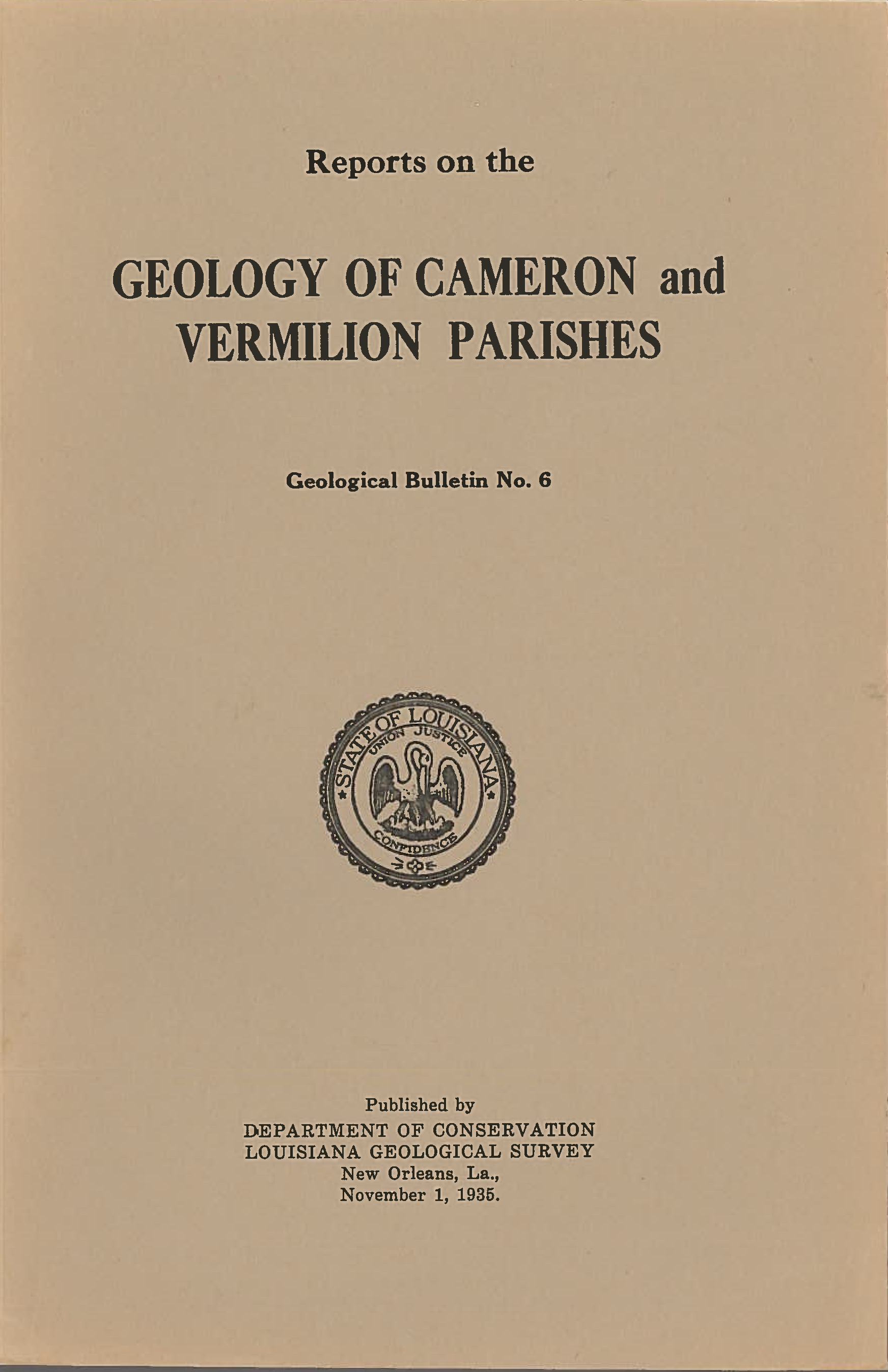 Reports on the Geology of Cameron and Vermilion Parishes